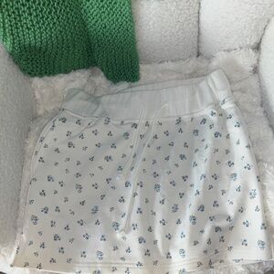 Papermoon White Floral Drawstring Skirt with Blue Details